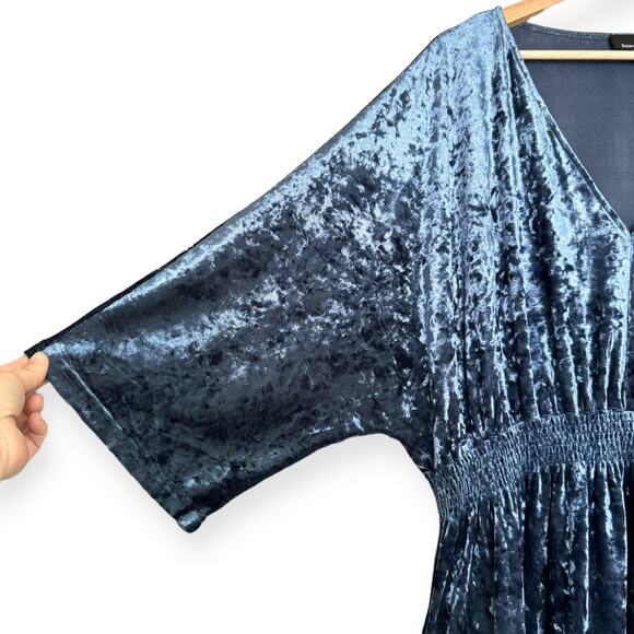 Suzanne Betro Blue Crushed Velvet V Neck Dolman Sleeve Stretchy Dress Women's XL - Picture 5 of 9